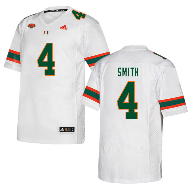 Men #4 Keontra Smith Miami Hurricanes College Football Jerseys Sale-White